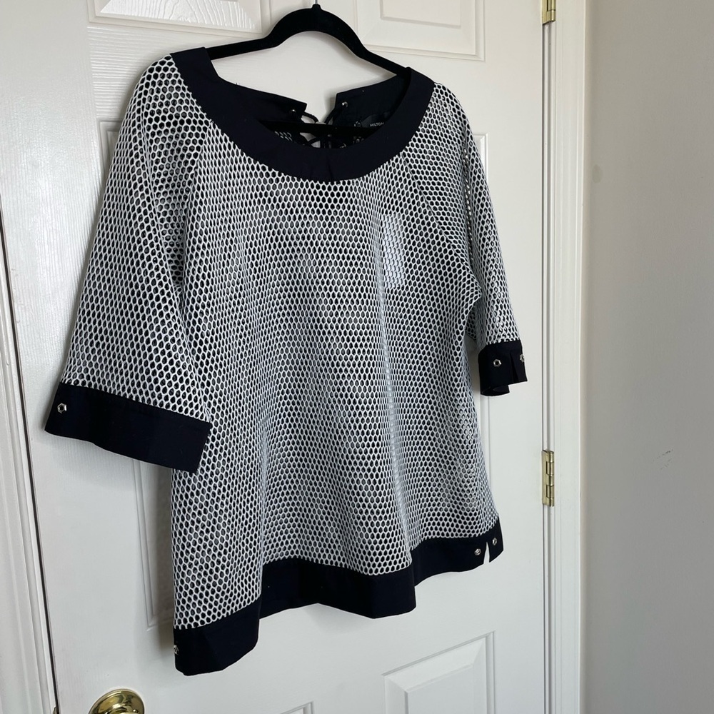 Hilton Hollis black and white mesh string tie swim vacation top shirt | XL - Picture 8 of 12